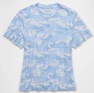 American Eagle Light Blue and White Soft And Sexy Pocket Tee NWOT